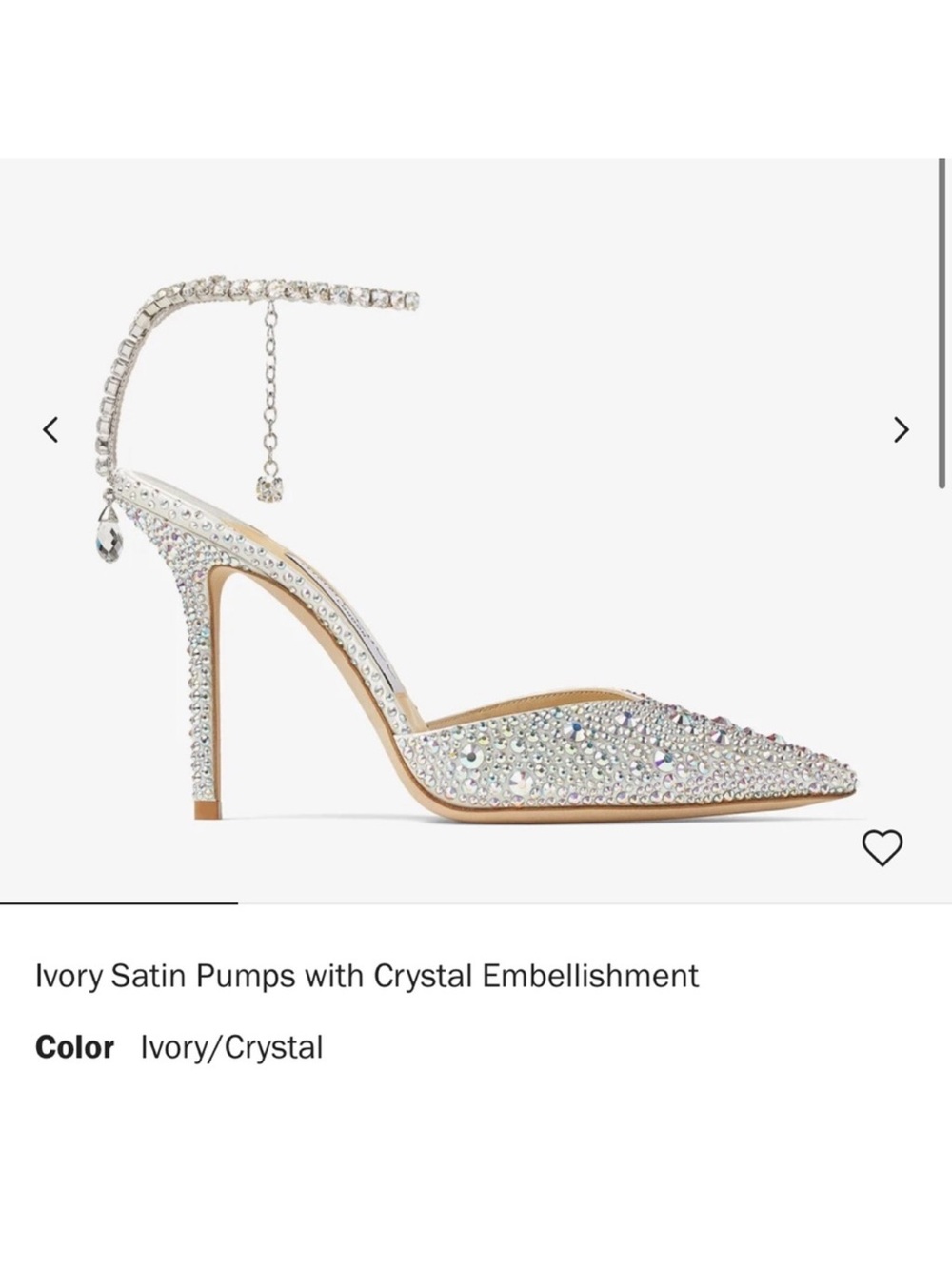 Jimmy Choo Ivory Crystal-Embellished Pointed Pumps with Ankle Chain